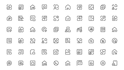 Real Estate minimal thin line web icon set. Included the icons as realty, property, mortgage, home loan and more. Outline icons collection