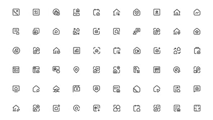 Real Estate minimal thin line web icon set. Included the icons as realty, property, mortgage, home loan and more. Outline icons collection