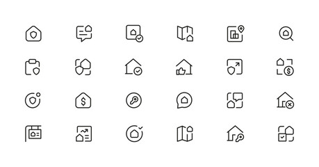 Real Estate minimal thin line web icon set. Included the icons as realty, property, mortgage, home loan and more. Outline icons collection
