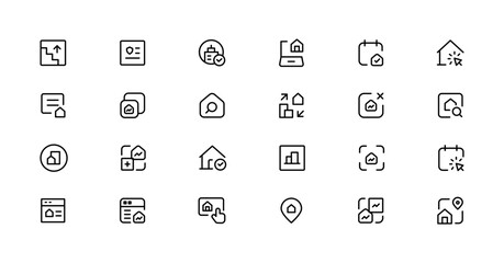 Real Estate minimal thin line web icon set. Included the icons as realty, property, mortgage, home loan and more. Outline icons collection