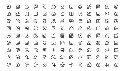 Real Estate minimal thin line web icon set. Included the icons as realty, property, mortgage, home loan and more. Outline icons collection