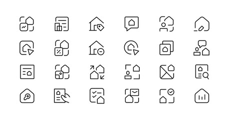 Real Estate minimal thin line web icon set. Included the icons as realty, property, mortgage, home loan and more. Outline icons collection