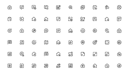 Real Estate minimal thin line web icon set. Included the icons as realty, property, mortgage, home loan and more. Outline icons collection