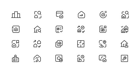 Real Estate minimal thin line web icon set. Included the icons as realty, property, mortgage, home loan and more. Outline icons collection
