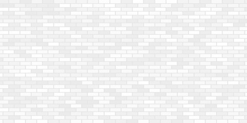 Simple grungy white brick wall with light gray shades seamless pattern surface texture background. Vector illustration.