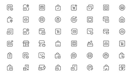 Shopping icons, set shop sign e-commerce for web development apps and websites
