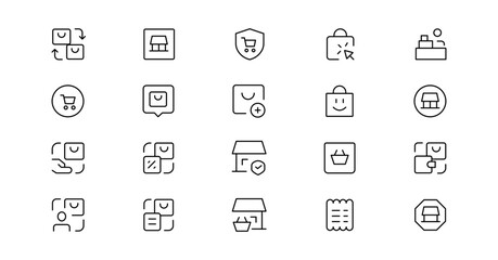 Shopping icons, set shop sign e-commerce for web development apps and websites