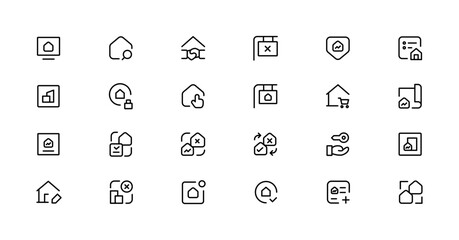 Real Estate minimal thin line web icon set. Included the icons as realty, property, mortgage, home loan and more. Outline icons collection
