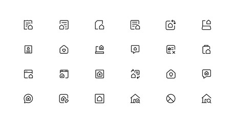 Real Estate minimal thin line web icon set. Included the icons as realty, property, mortgage, home loan and more. Outline icons collection