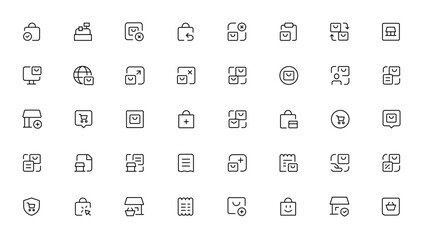 Shopping icons, set shop sign e-commerce for web development apps and websites
