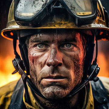  portrait of firefighter in helmet