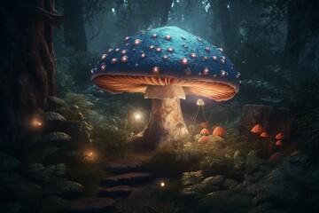 Illustration of enchanted mushroom. Generative AI