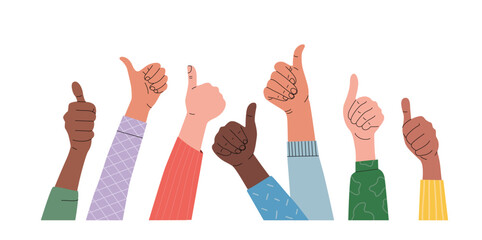 Male and female hands show Yeah positive gesture, approval gesturing. Vector cartoon flat style illustration