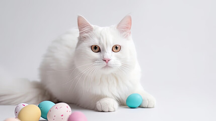 Fototapeta na wymiar Cute white Pet cat With white background Generative Ai