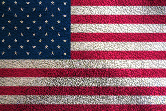 Flag of USA painted on leather surface