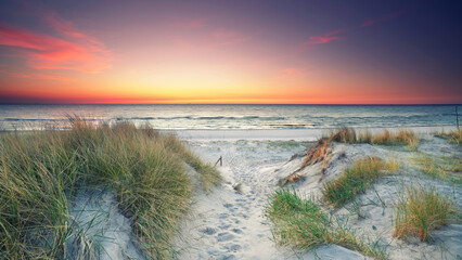 natural beach at Baltic Sea with amazing sunset light