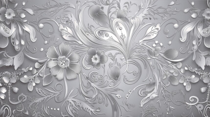 beautiful silver floral pattern on a silver background. Generative AI