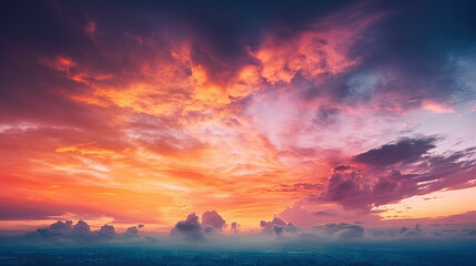 Fototapeta na wymiar dramatic sky at sunset. red dark clouds. Generative AI