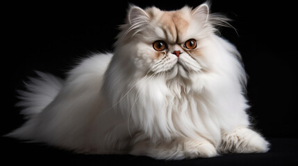 Fototapeta premium A beautiful white Persian cat with orange eyes isolated on black background. Generative AI