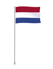 Netherlands flag, waving flag of Netherlands on a pole 