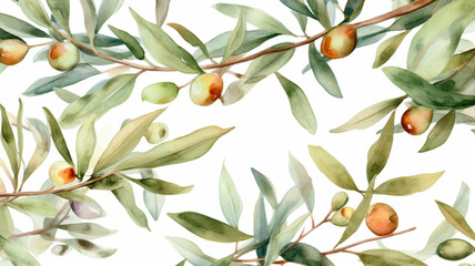 Watercolor argan seeds and oil background. Argana nuts and branches created with generative ai tools Generative AI