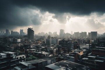 Cityscape against cloudy backdrop. Generative AI