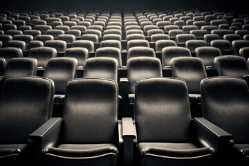 Rows of empty seats in a cinema or theatre. Generative ai edited