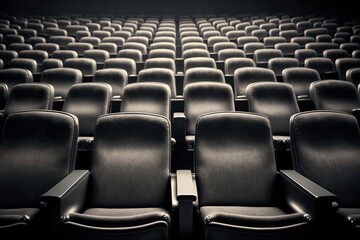 Obraz premium Rows of empty seats in a cinema or theatre. Generative ai edited