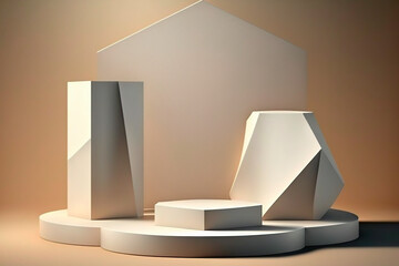 Podium, product showcase minimal podium abstract wall scene. Generative ai edited