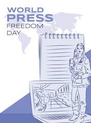 word press freedom day vector illustration with map background with journalists