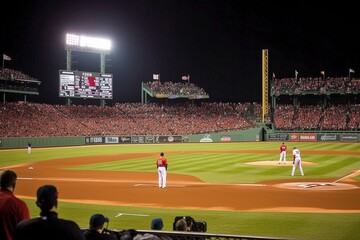 Baseball Player on Field, Stadium Crowd Watching, Exciting Game, Generative AI