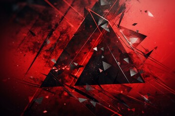 Red abstract with black grunge borders, transparent triangles, angles and geometric pattern in modern layout. Generative AI