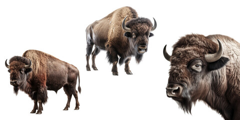Bison set on the png background created with ai technology