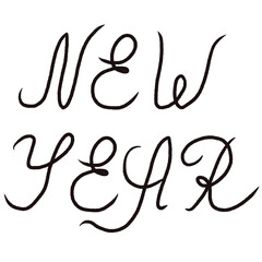 The inscription is a digital phrase new year, hand-drawn font, hand-drawn.