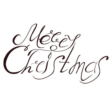 The inscription is a digital phrase Merry Christmas, hand-drawn font, hand-drawn.
