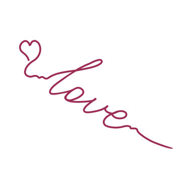 Fototapeta The inscription is digital, the word love with a heart, hand-drawn font, hand-drawn.