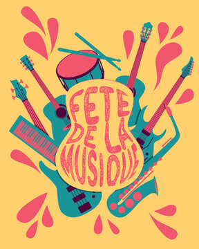 France world music day design - guitars and instruments illustration