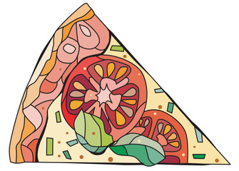 Slice of pizza, decorative zentangle vector illustration