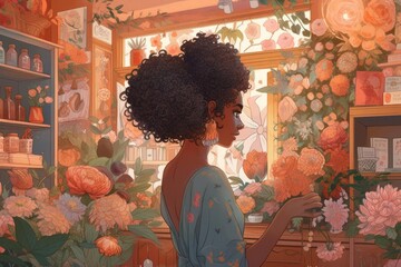 Floral Shop Lady: Enchanting Art, AI Generated Generative AI