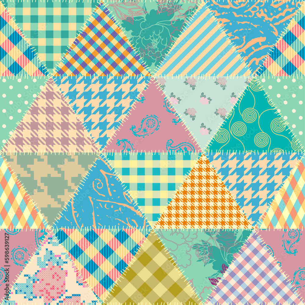 Poster Seamless geometric abstract pattern. Patchwork pattern. Vector image. Triangles pattern.