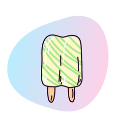 Popsicle with two wooden sticks. Vector illustration in cartoon doodle style