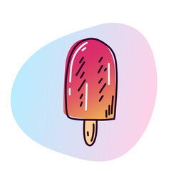 Fruit ice on a wooden stick. Vector illustration in cartoon doodle style