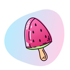 Colorful ice cream watermelon.  Vector illustration in doodle style