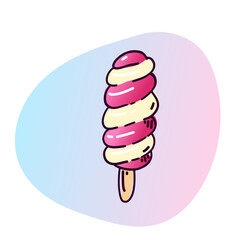 Eskimo with a wooden stick. Vector illustration in cartoon doodle style