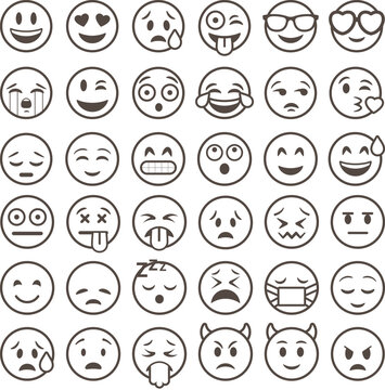 Set of outline emoji, emoji isolated on white background, vector illustration. EPS 10