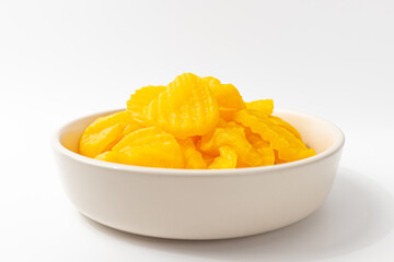 Chewy gardenia pickled radish on a white background