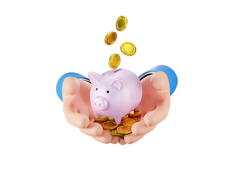 Cartoon Hands holding piggy bank
