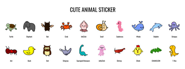 Collection of icons for cute animal sticker