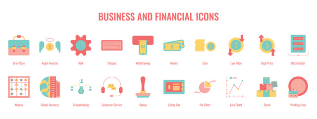 Colorful icons for business and finance isolated on white background