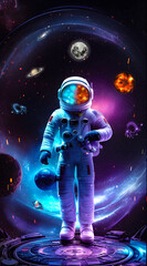 Fototapeta na wymiar Astronaut entering on the spaceship on Colorful Space Galaxy. Astronaut journey Space Travel Milky way zero gravity. space fantasy art. Astronomy Cosmos Discovery. concept art. Generative AI
